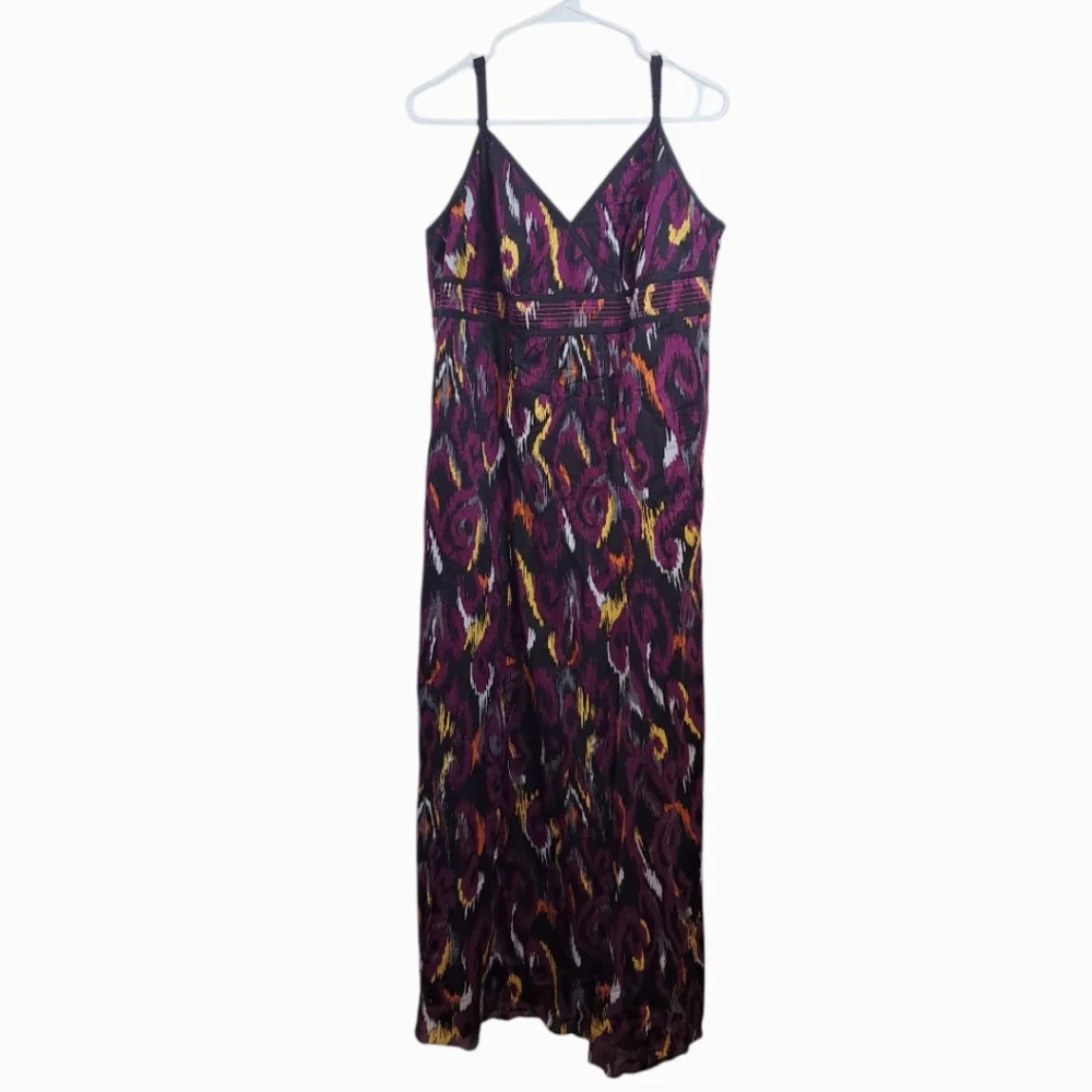 Style & Co Purple Multicolor Empire Waist Whimsigoth Artsy Maxi Dress Size‎ 14